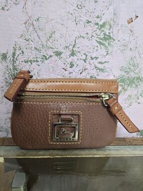 Dooney & Bourke Brown Leather Coin Purse Key Pouch Duck Logo